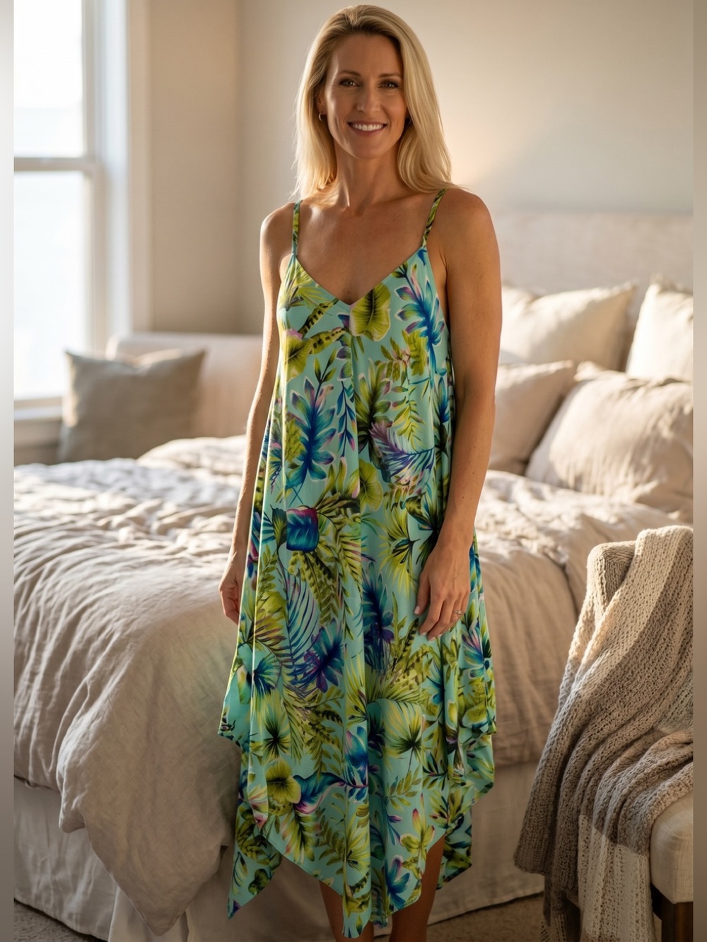Tommy Bahama Sun Kissed Tropical Scarf Dress In Swimming Pool Blue Small Medium